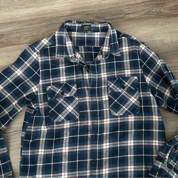 Pop England Blue Turquoise Cotton Flannel Button Up Men Size Large - Picture 2 of 7